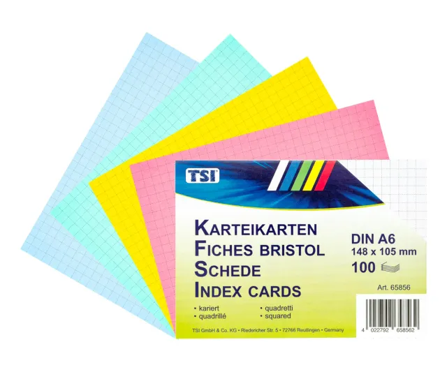 TSI 65856 Karteikarten A6 kariert farbig