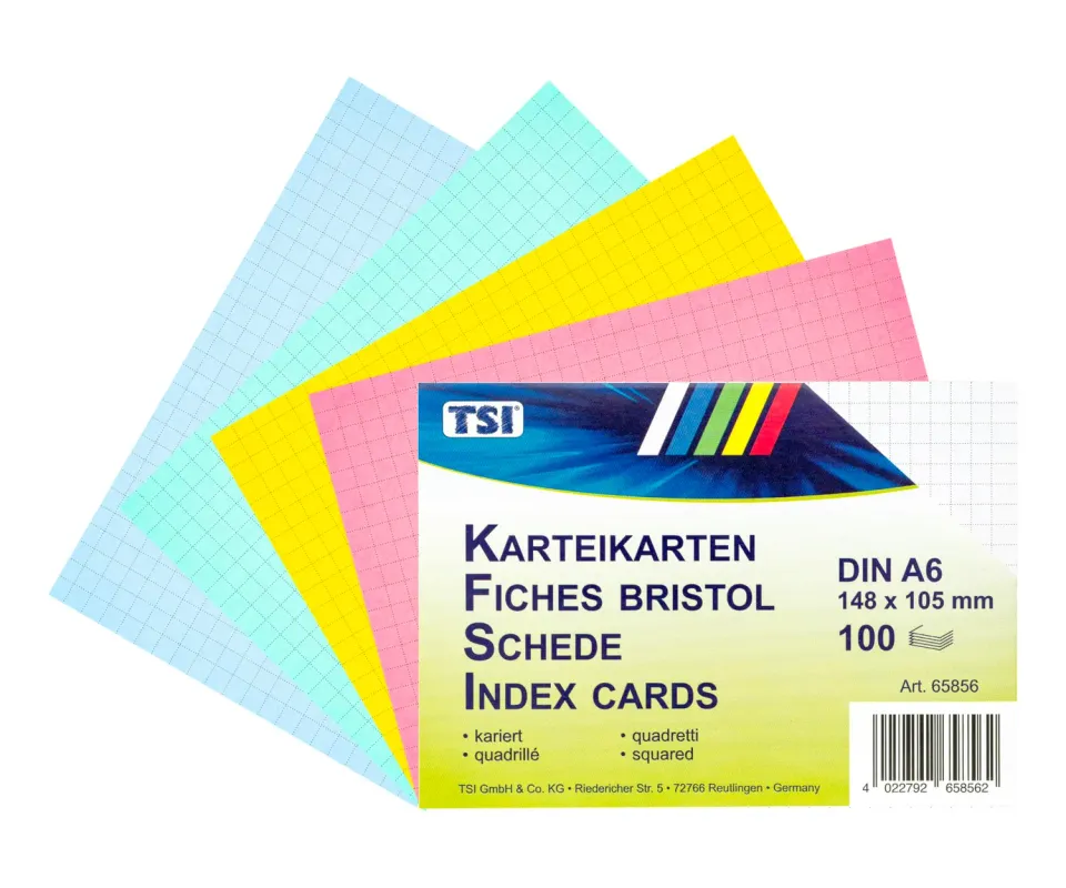 TSI 65856 Karteikarten A6 kariert farbig