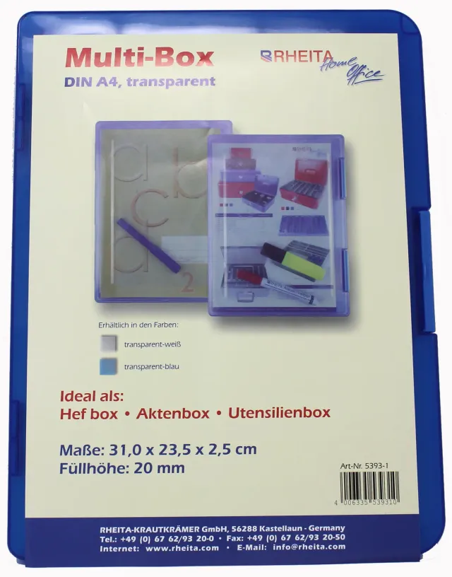 RHEITA Heft- & Sammelbox A4 blau-transparent PP
