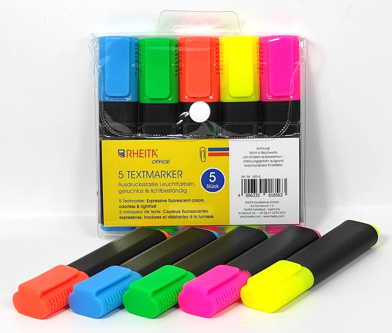 RHEITA Textmarker-Set Keilspitze 5 Farben im Etui