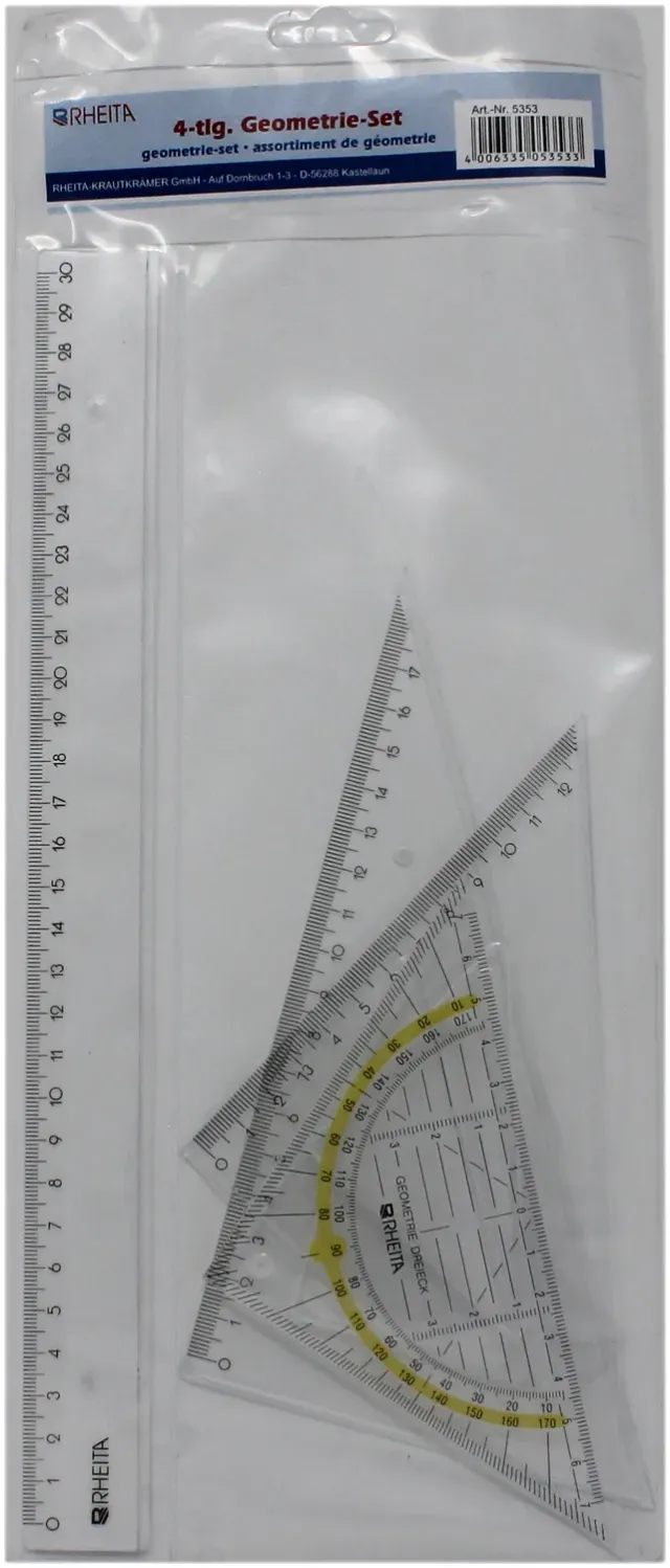 RHEITA Zeichenset 4-teilig transparent 30 cm für Geometrie