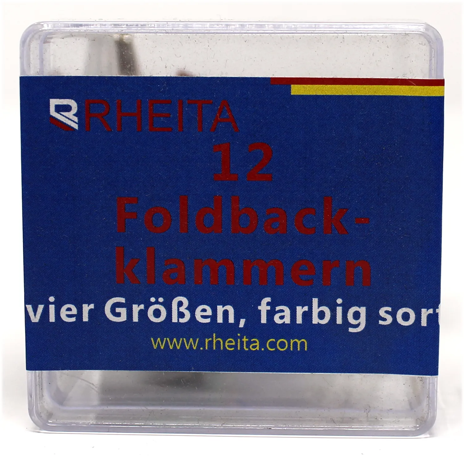 Rheita Foldback-Klammern farbig sortiert Klarsichtbox