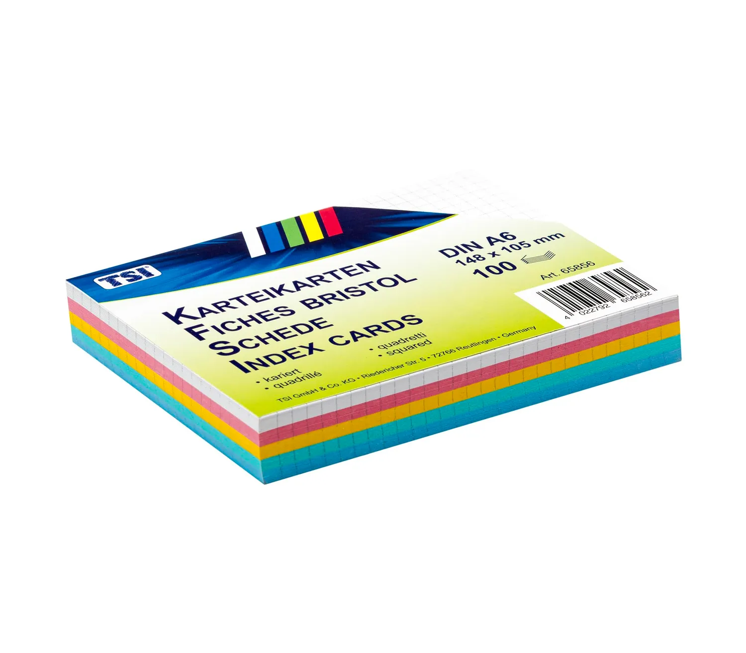 TSI 65856 Karteikarten A6 kariert farbig
