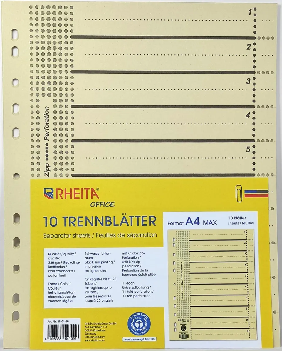 RHEITA Trennblätter A4XL hell-chamois Recycling 230g