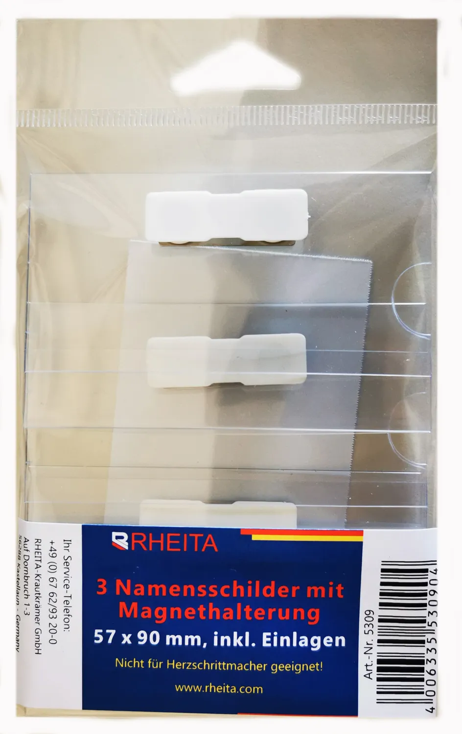 RHEITA Namensschilder 57x90 mm transparent PVC