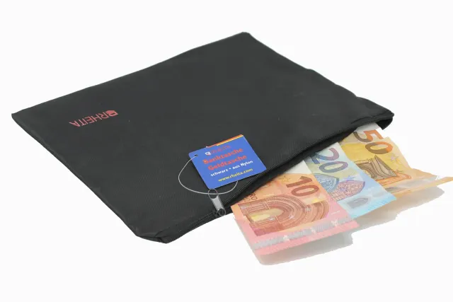 Rheita Geldtasche Banktasche Nylon schwarz mit Reissverschluss