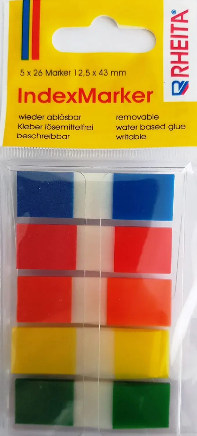 Rheita Index Folienstreifen 5-farbig 130 Blatt im Spender