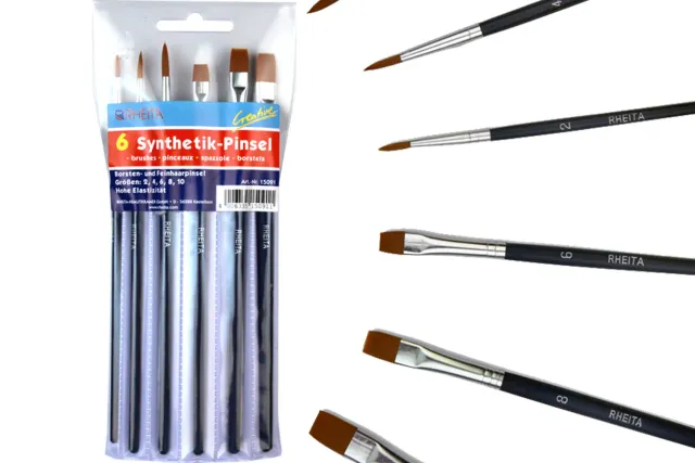 RHEITA Synthetikpinsel-Set 6-teilig, blau, flach und rund