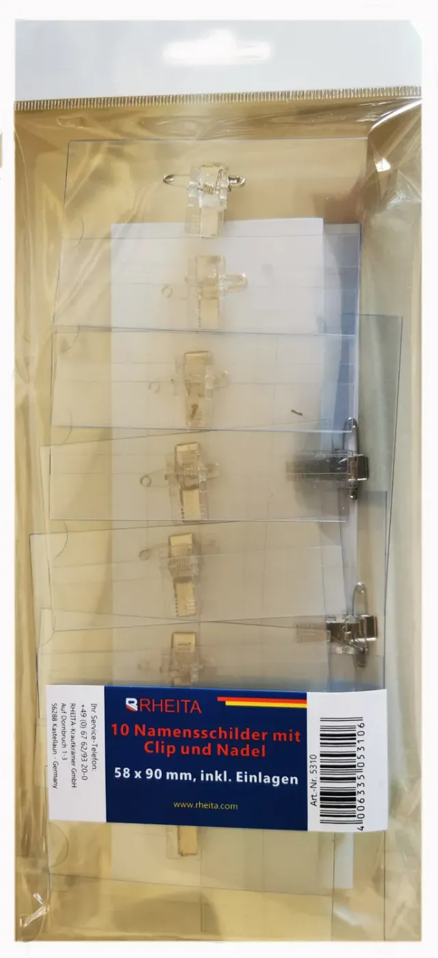 RHEITA Namensschilder 57x90 mm transparent PVC