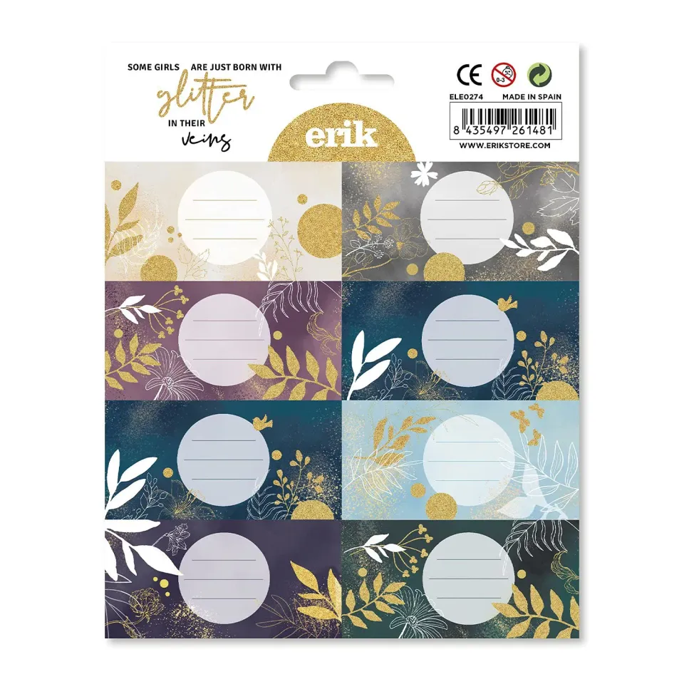 Erik Glitter Aufkleber zum Beschriften 16 Stück 8 x 4 cm selbstklebend