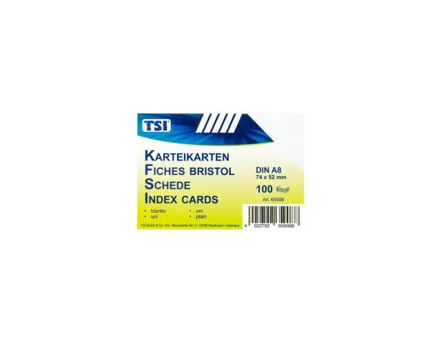 TSI 65908 Karteikarten blanko 100er Pack A8 weiß