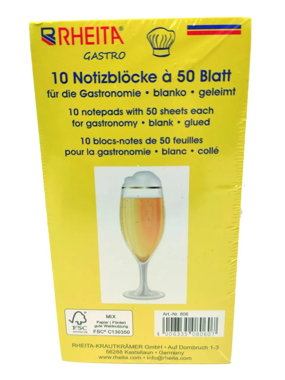 RHEITA Gastronomieblock blanko, 7 x 15 cm, 50 Blatt, 10 Stück