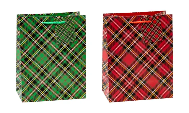 TSI TARTAN Geschenktüten 12er-Pack matt und reißfest