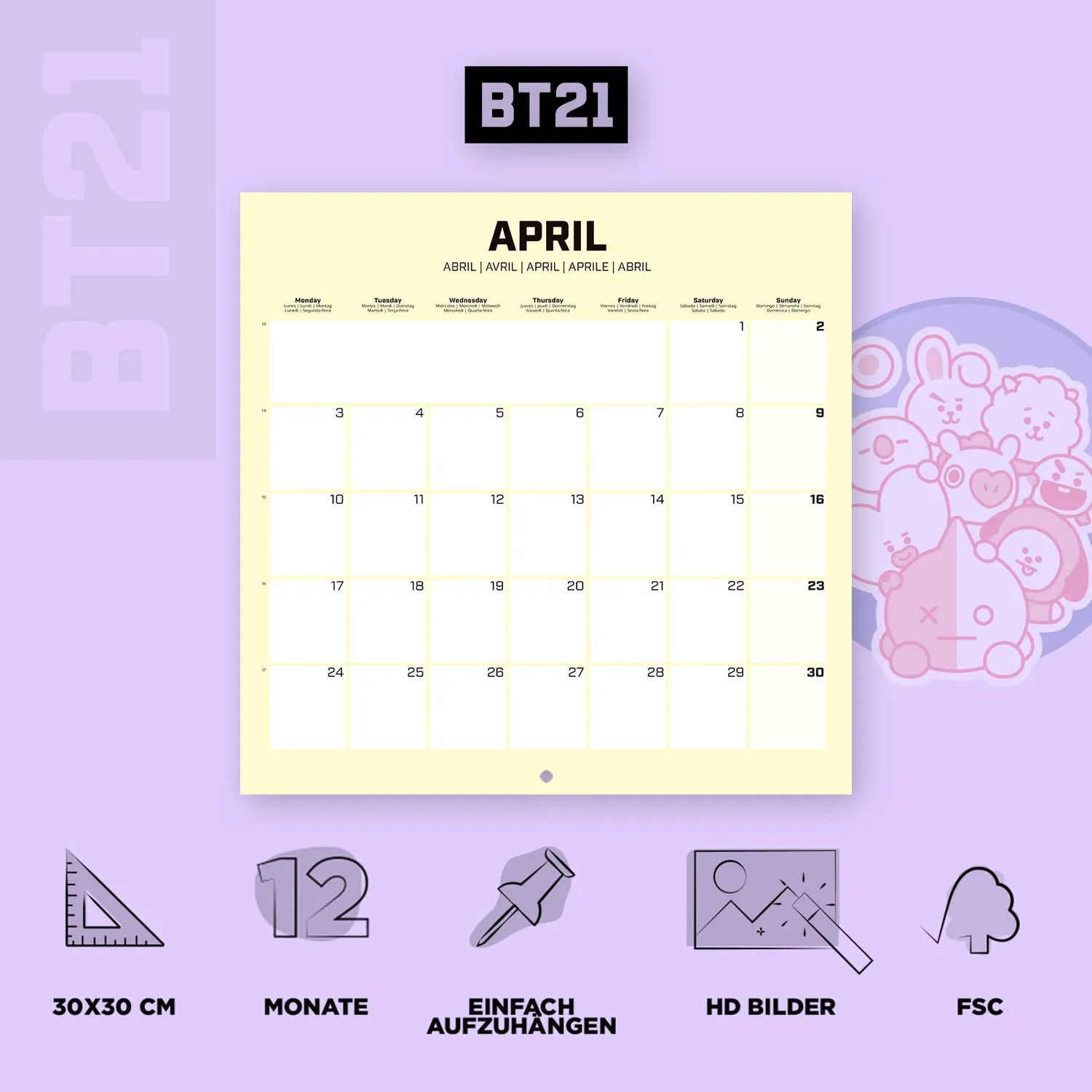 Erik BT21 Kalender 2023 mit Geschenk-Poster offiziell