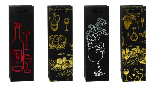 TSI WEIN Premium Geschenktüten Flasche 12er Pack schwarz