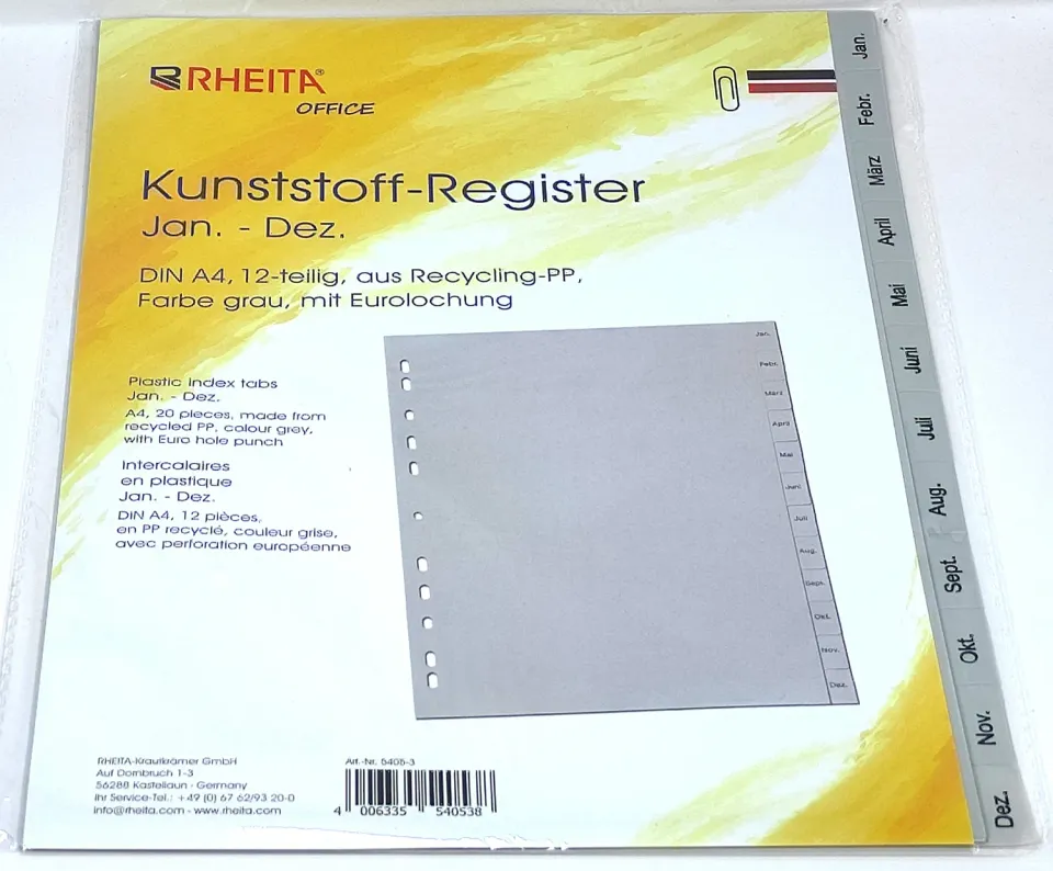 RHEITA Kunststoff-Register A-Z DIN A4 26-teilig grau