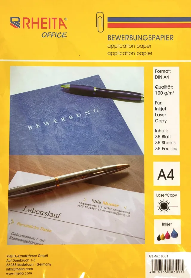 RHEITA Bewerbungspapier A4 100 g/m² 35 Blatt hochweiß