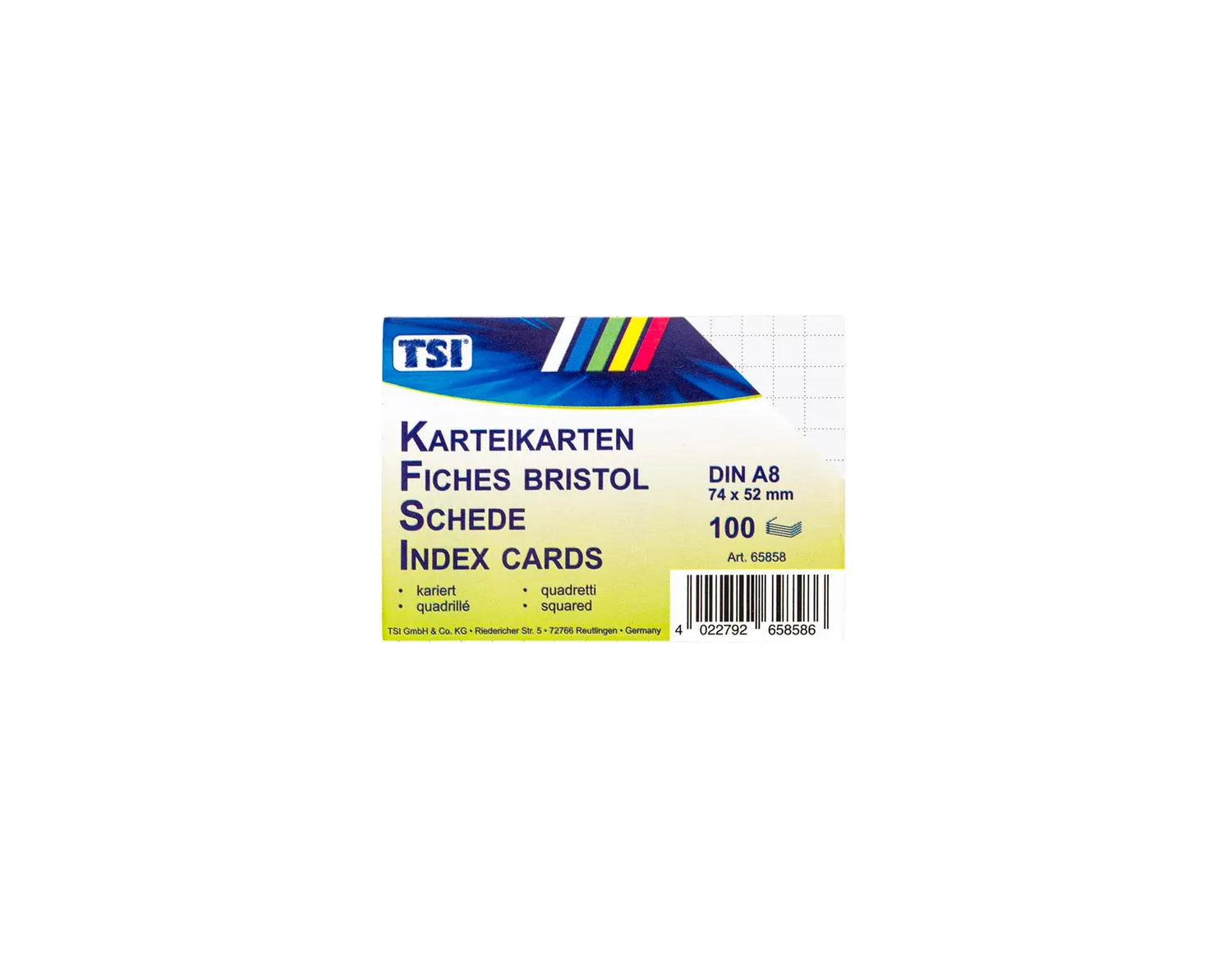 TSI 65858 Karteikarten kariert 100er Pack bunt