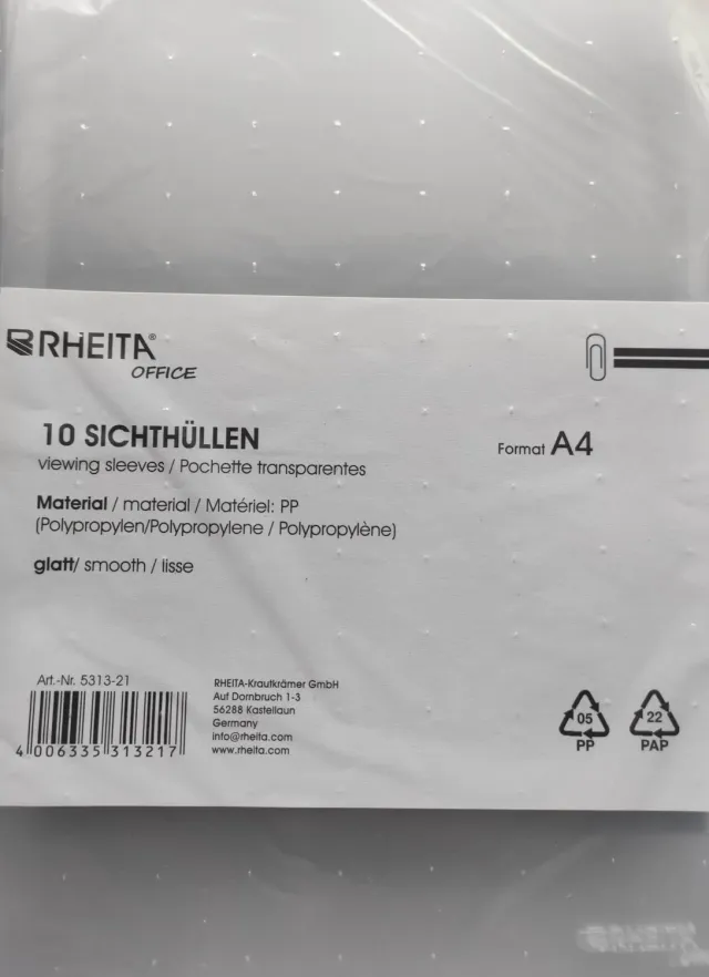 RHEITA PP-Sichthülle DIN A4 glatt