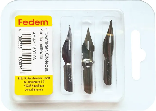 RHEITA Crown Cito Kunstschriftfeder Federnset 3 Stück Klarsichtbox