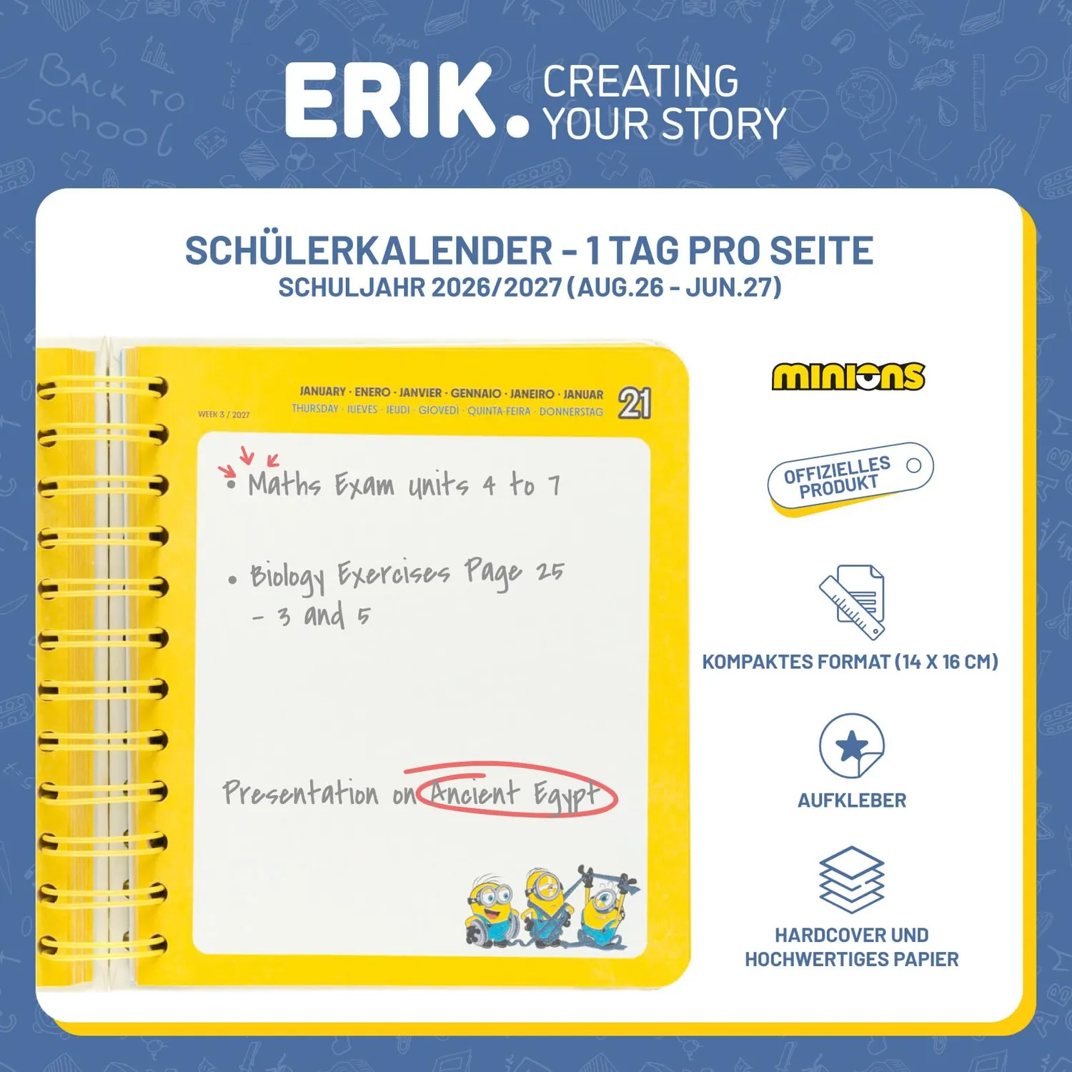 Erik Schulplaner 2026/2027 Hausaufgabenheft Ringbuch