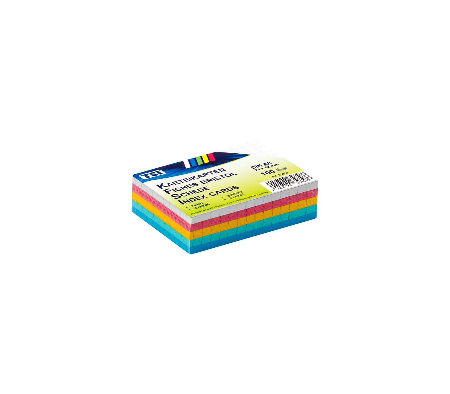 TSI 65858 Karteikarten kariert 100er Pack bunt