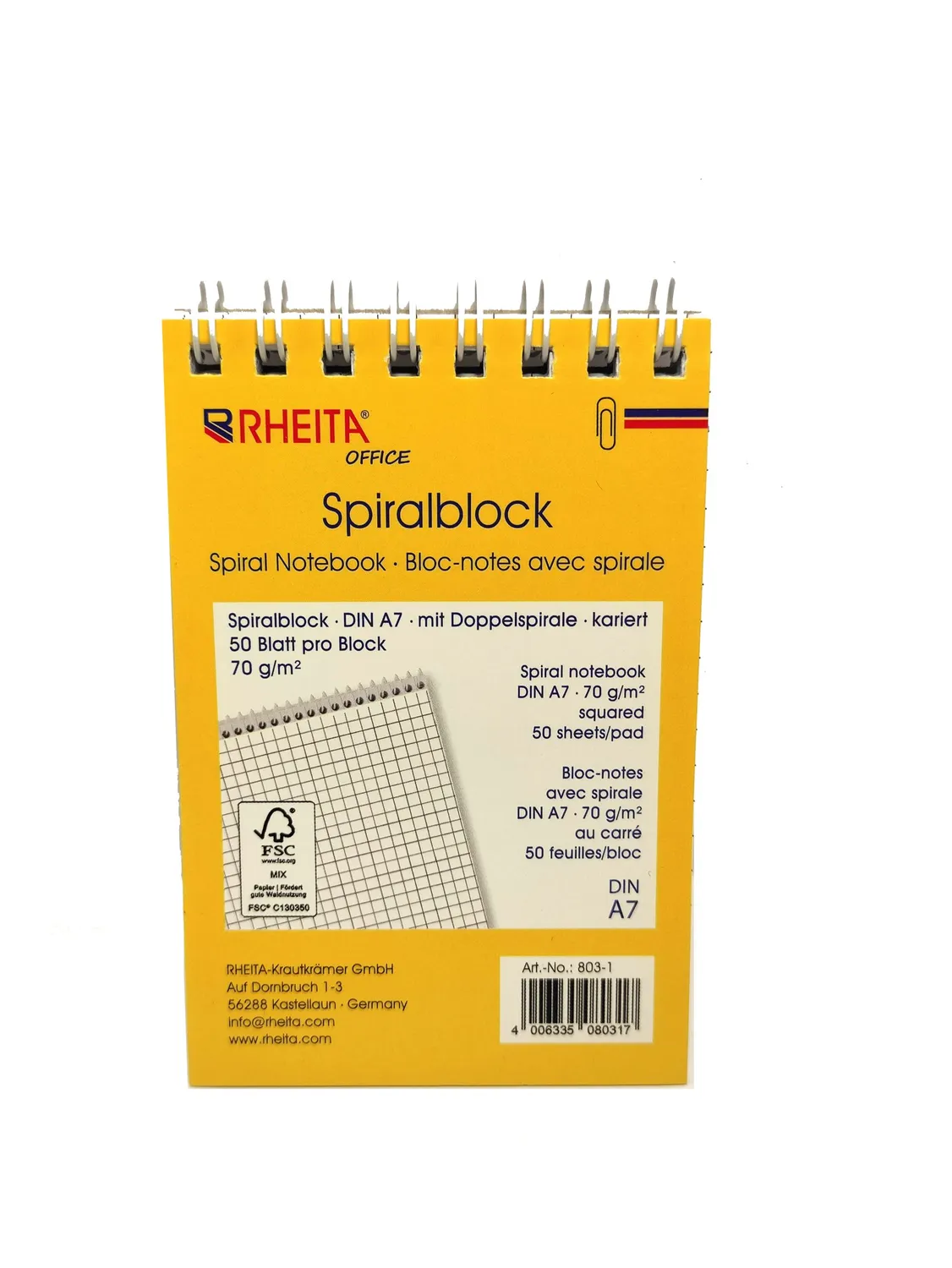 RHEITA 2er Pack Doppel-Spiralblöcke kariert FSC Papier