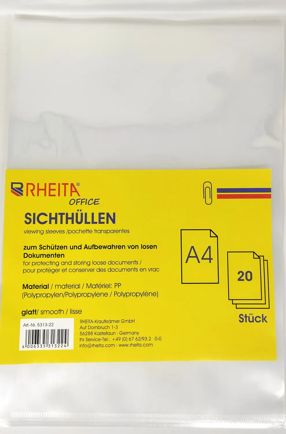 RHEITA PP-Sichthülle DIN A4 glatt