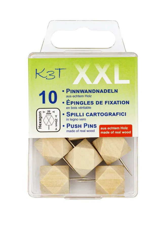 TSI K3T 48366 Pinnwandnadeln Holz 10er Pack Octagonal XXL