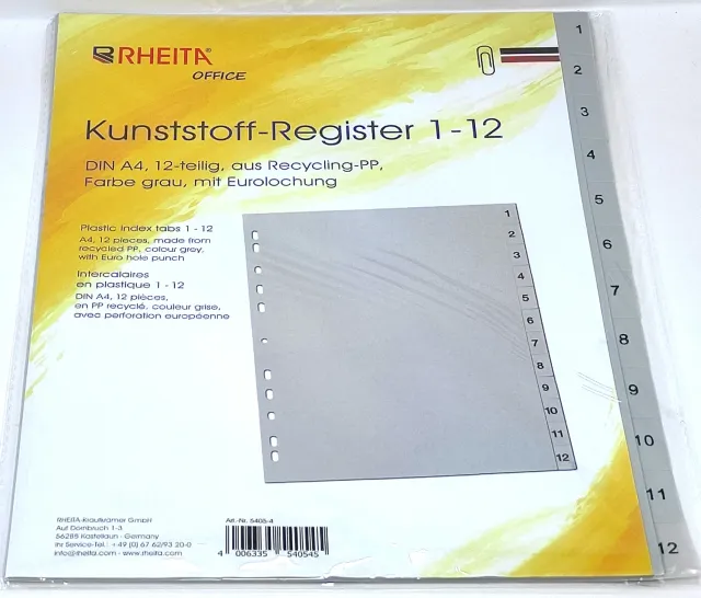 RHEITA Kunststoff-Register A-Z A4 26-teilig grau Recycling-PP