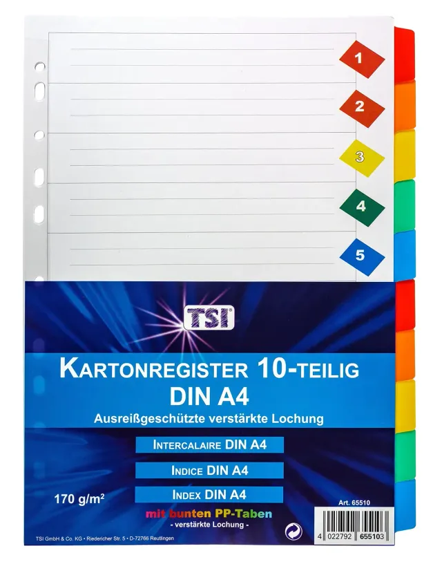 TSI 65510 Register DIN A4 10-teilig Mylar-Karton