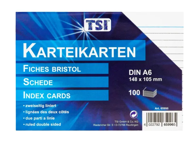 TSI Karteikarten Art. Nr. 65996 DIN A6 weiß 100 Stück
