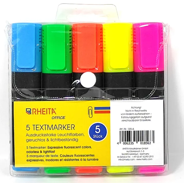 RHEITA Textmarker-Set Keilspitze 5 Farben im Etui