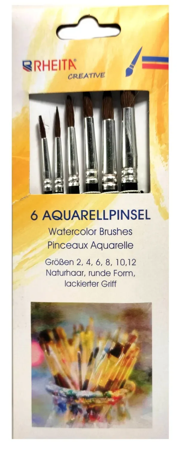 RHEITA Aquarellpinsel-Set 6-teilig Naturhaar