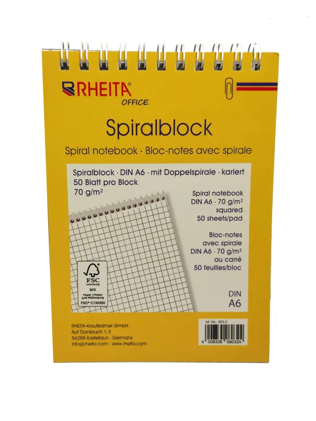 RHEITA 2er Pack Doppel-Spiralblöcke kariert FSC Papier