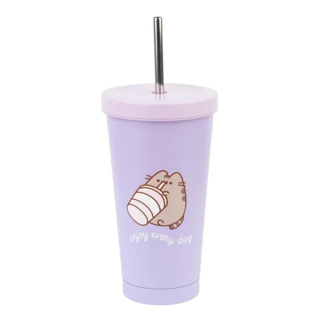 Erik Pusheen Thermobecher 550 ml Edelstahl Strohhalm