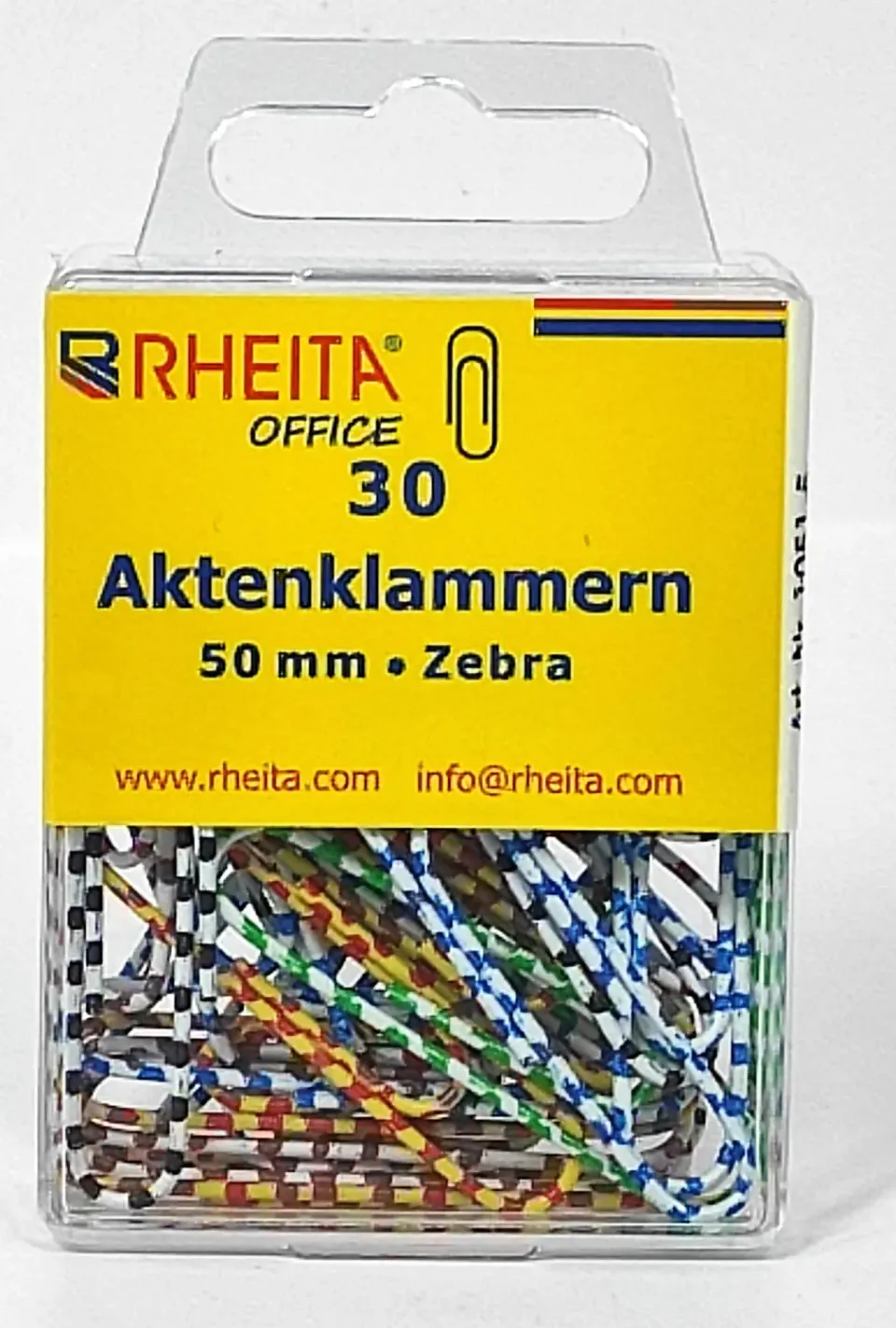 RHEITA Aktenklammern 50 mm Zebra 30 Stück Klarsichtbox