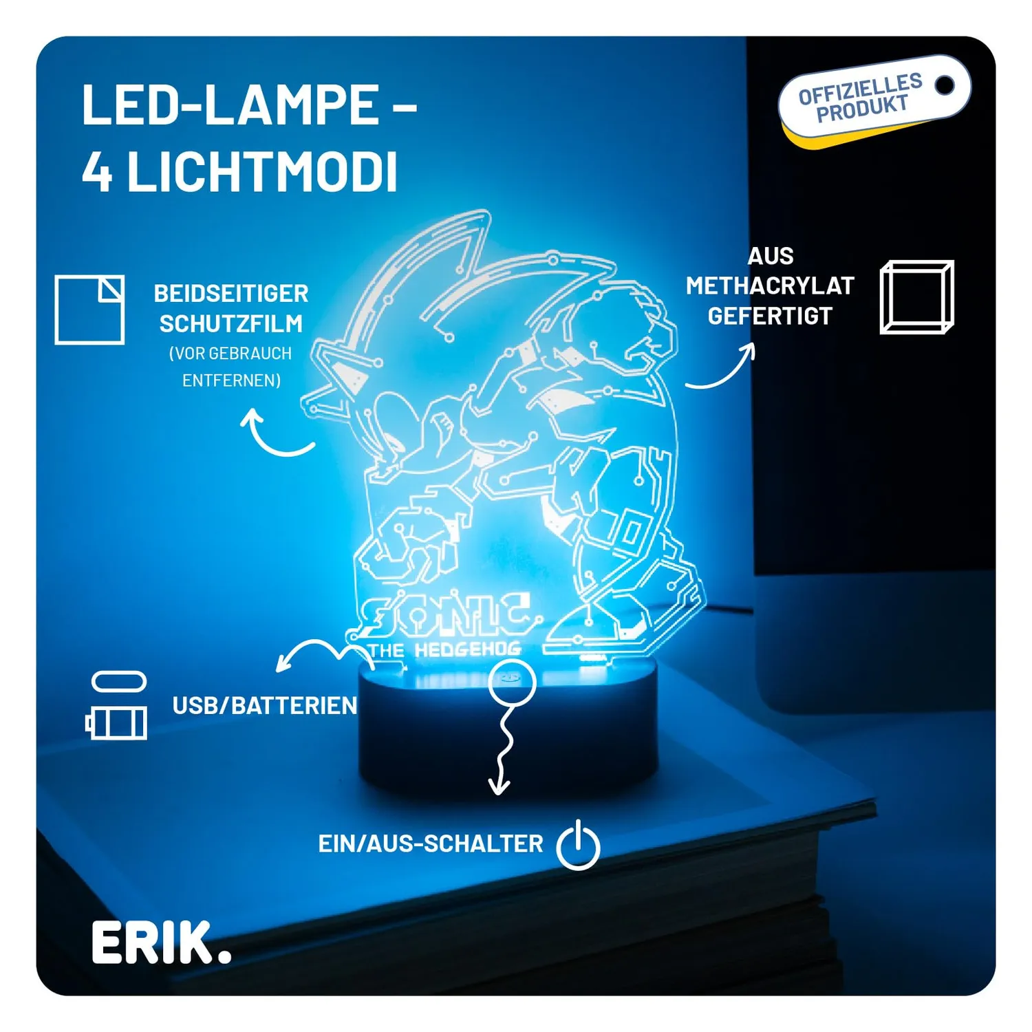 Erik Sonic The Hedgehog Lampe LED Farbwechsel