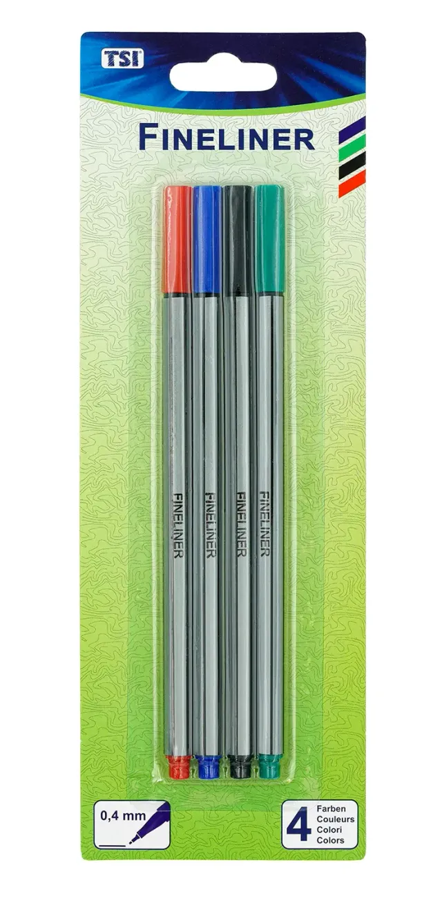 TSI Fineliner 4 Farben 0,4mm Metallspitze