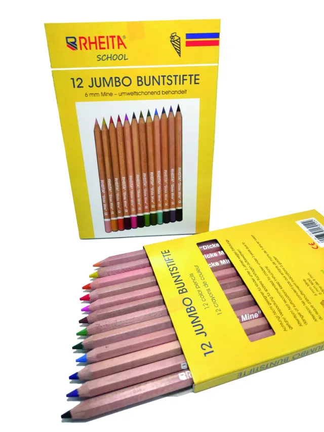RHEITA Jumbo-Buntstifte hexagonal 6 mm 12 Stück natur sortiert