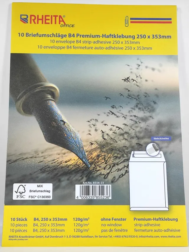Rheita Premium Briefumschlag B4 weiss ohne Fenster 10 Stück