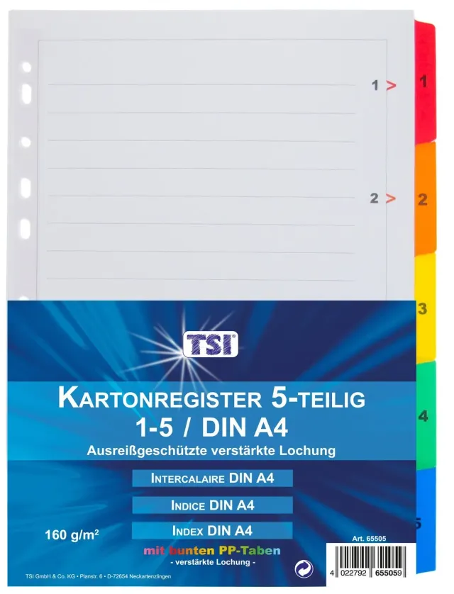 TSI Mylar Register A4 5-teilig 1-5 mit Deckblatt