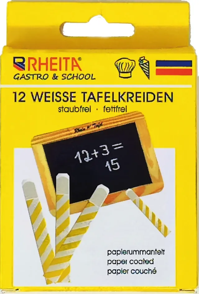 RHEITA Wandtafelkreide eckig 12 Stück Pappetui staubarm