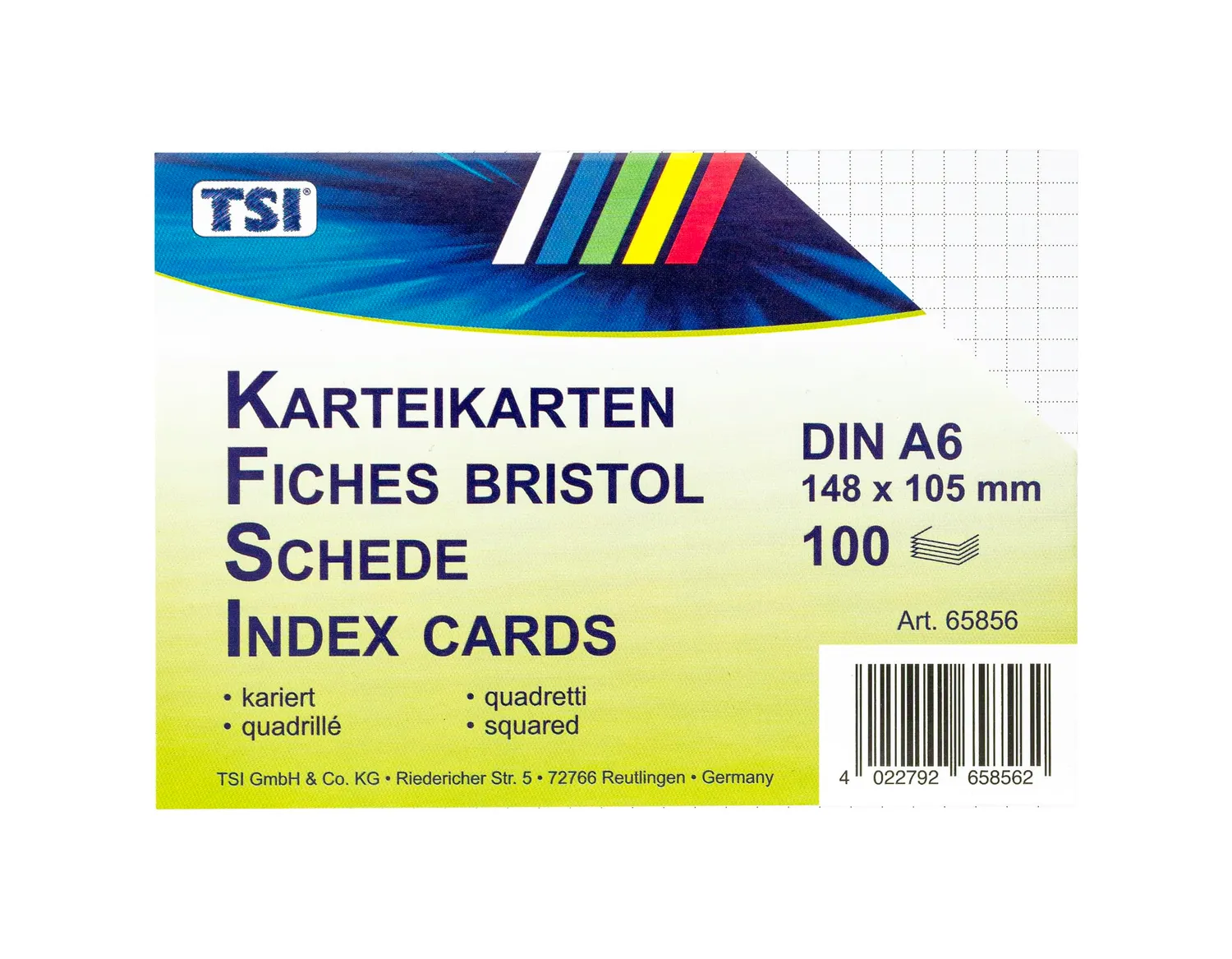 TSI 65856 Karteikarten A6 kariert farbig